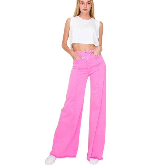 Fuchsia Wash Premium Denim Front Seam High Waist Flare Leg - Picture 4 of 4